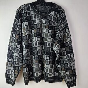 Protege‎ Collection VTG 90s Knit Gray Mens Sweater Made In USA XXL Geometric